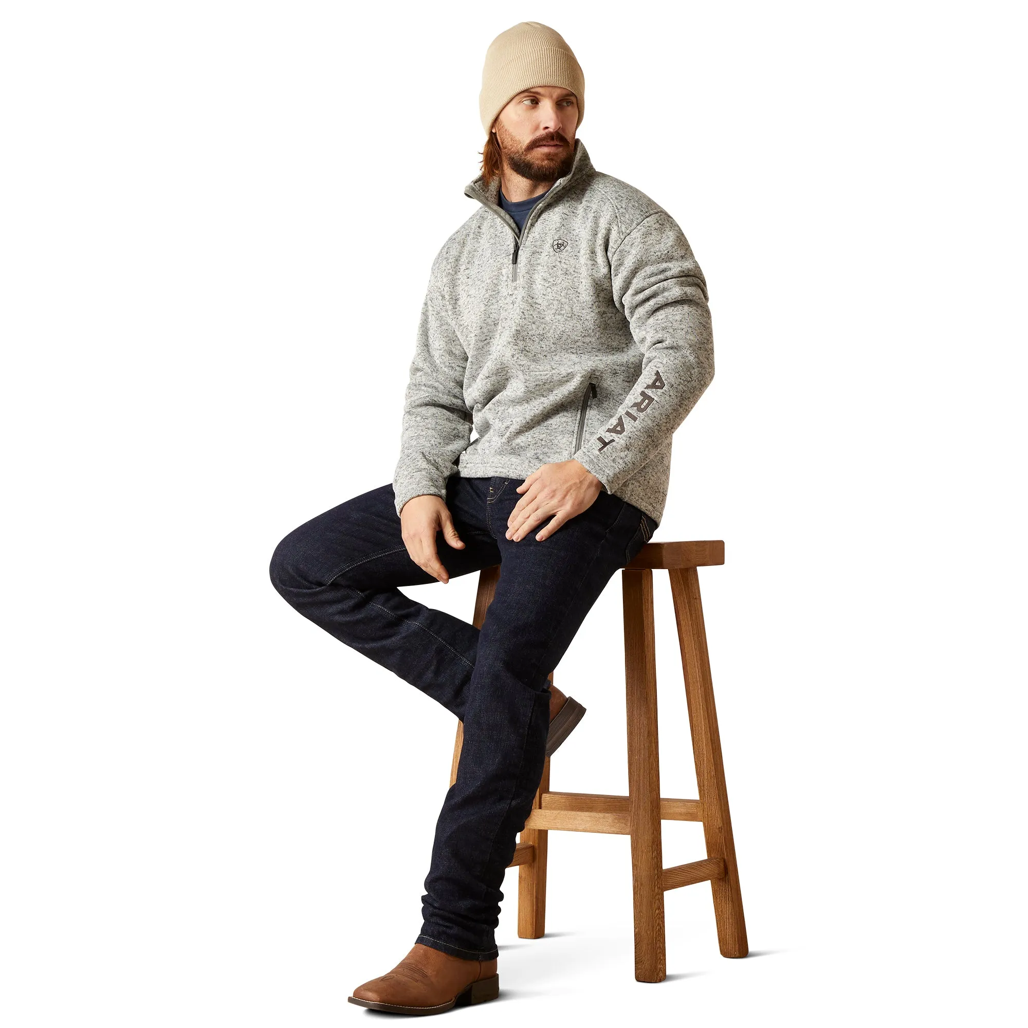Ariat Men's Caldwell Logo 1/4 Zip Nulla Heather Pullover Sweater 10046490