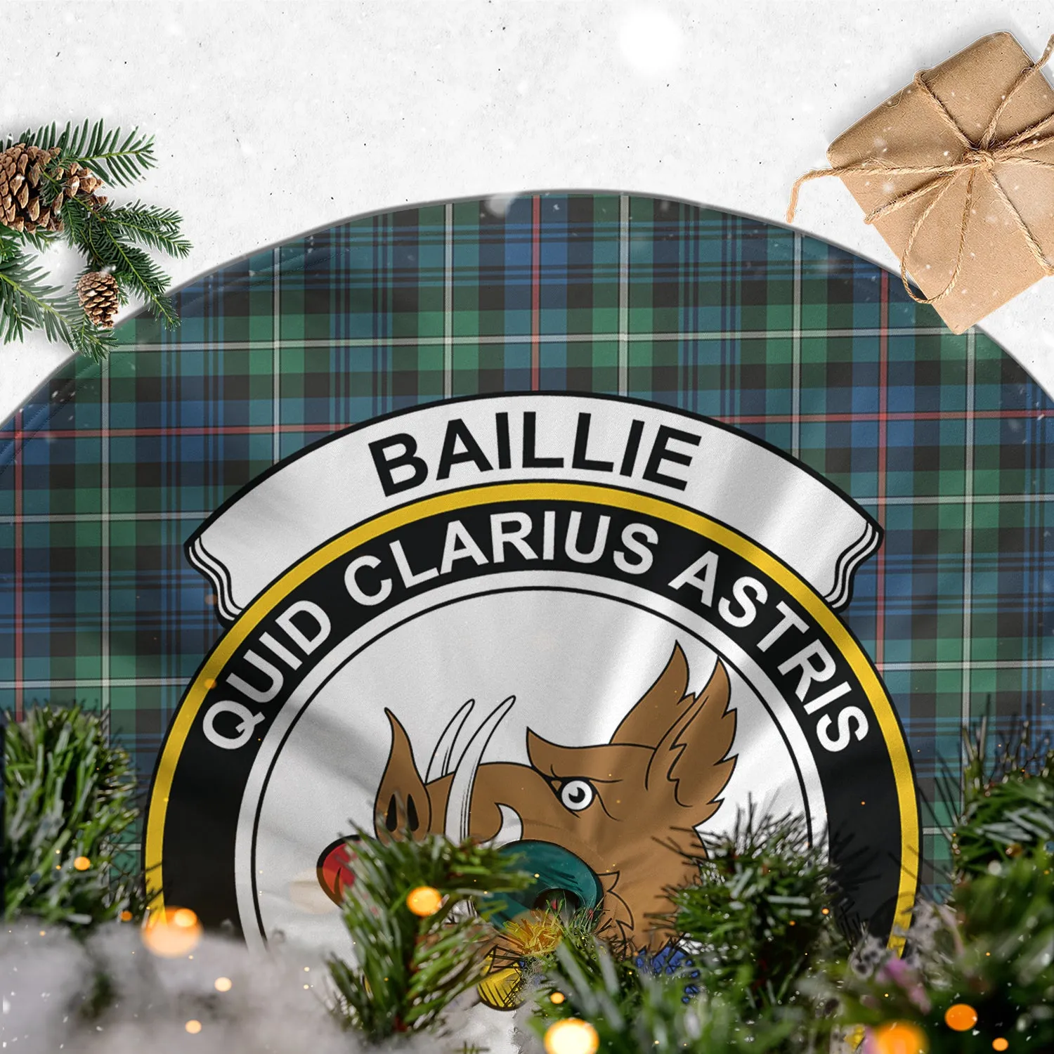Baillie Ancient Tartan Christmas Tree Skirt with Family Crest