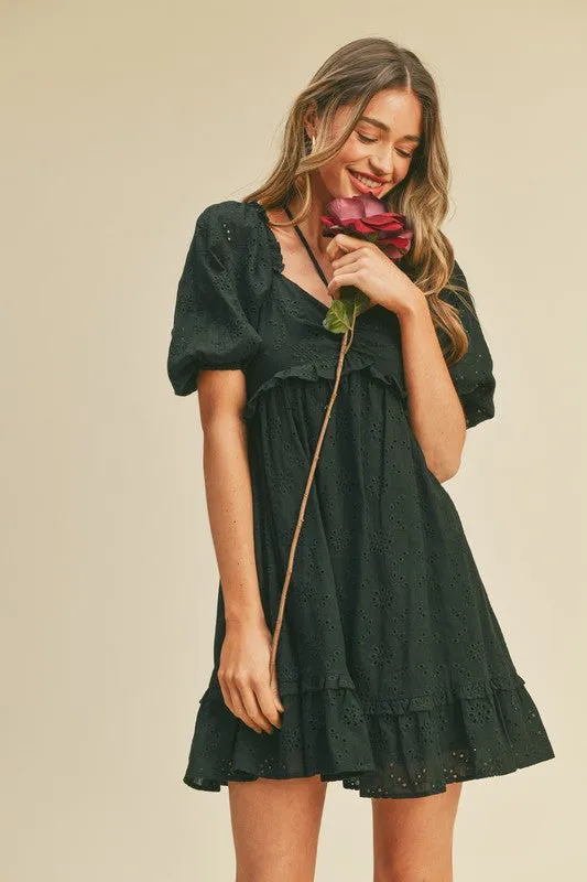 Black Eyelet Babydoll Mini Dress