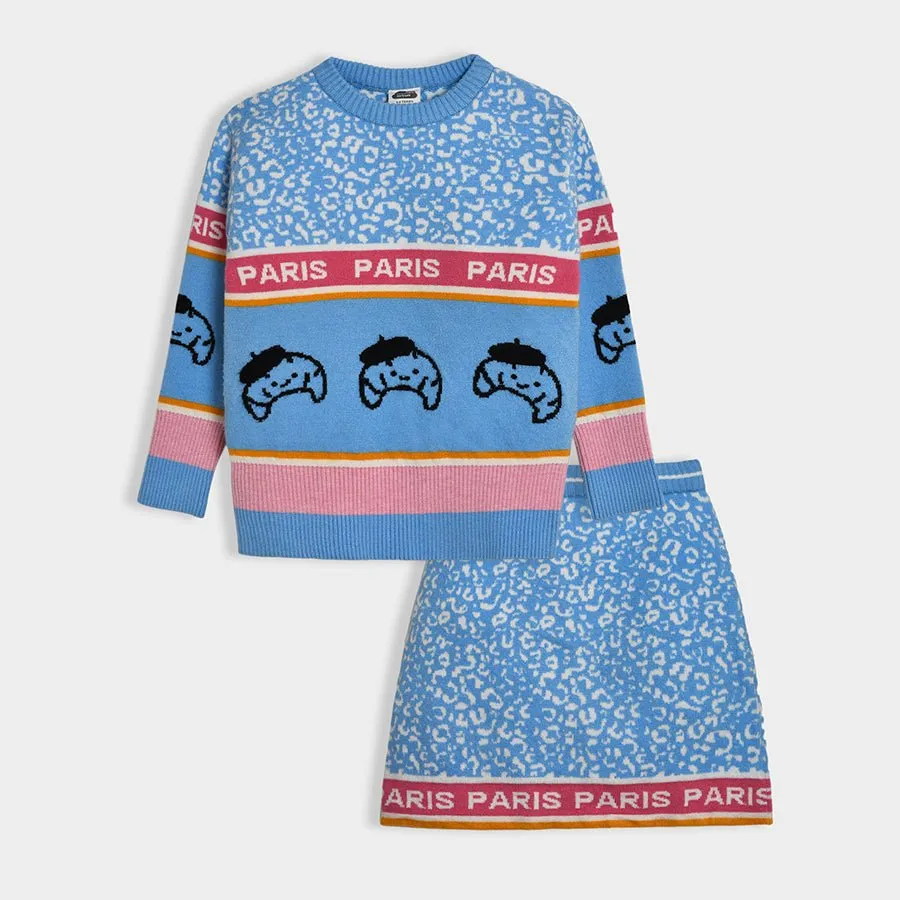 Bonjour Fuzzy Sweater & Skirt Set