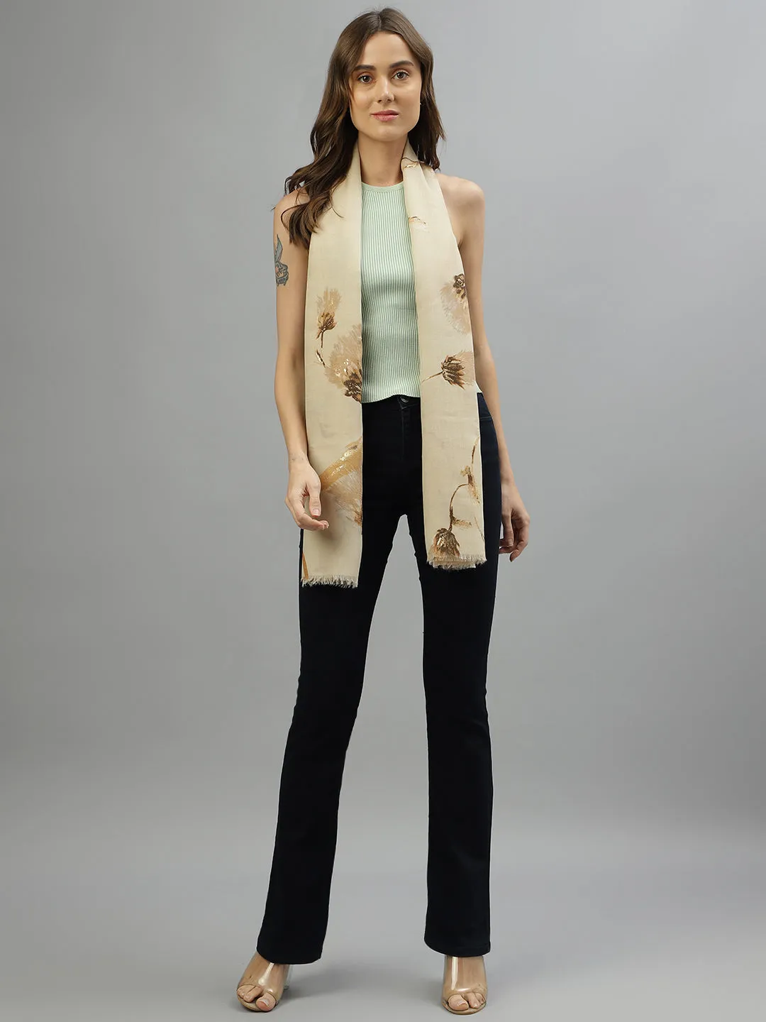 Centre Stage Women Yellow Printed Scarf