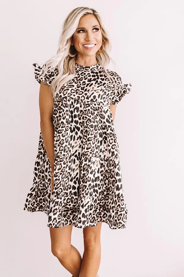 Chic After Sundown Leopard Babydoll Dress in Ivory