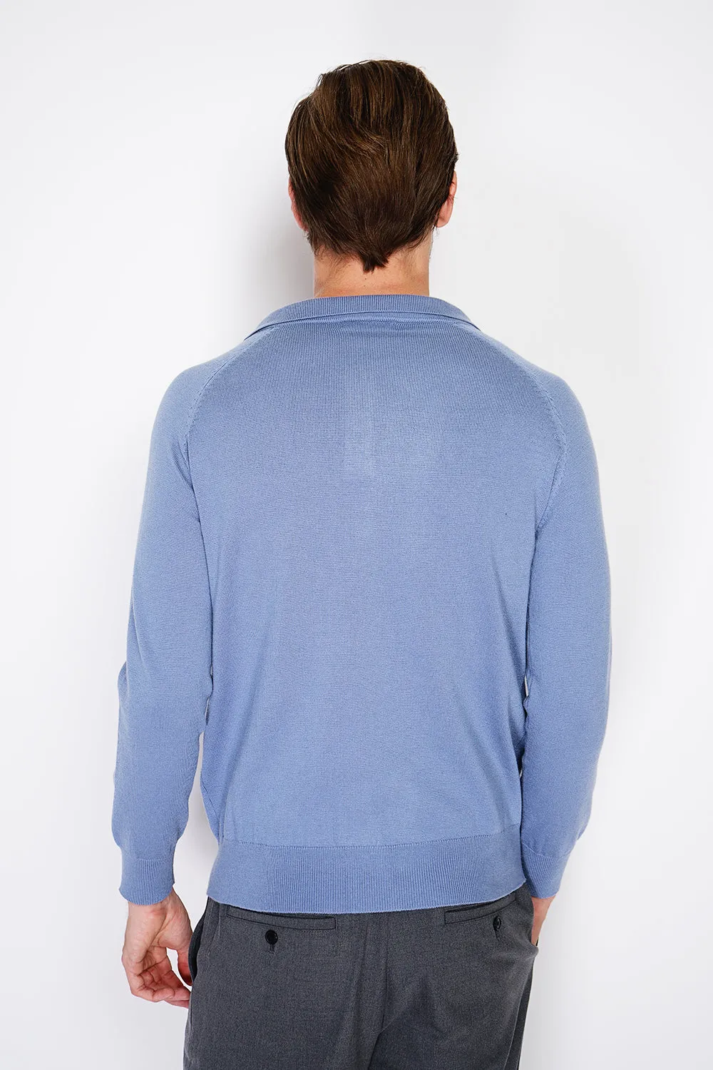 Classic polo collar sweater with long sleeves, 2-ply knitting