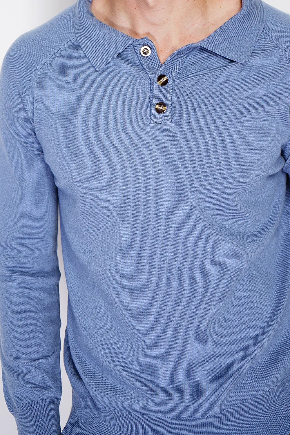 Classic polo collar sweater with long sleeves, 2-ply knitting