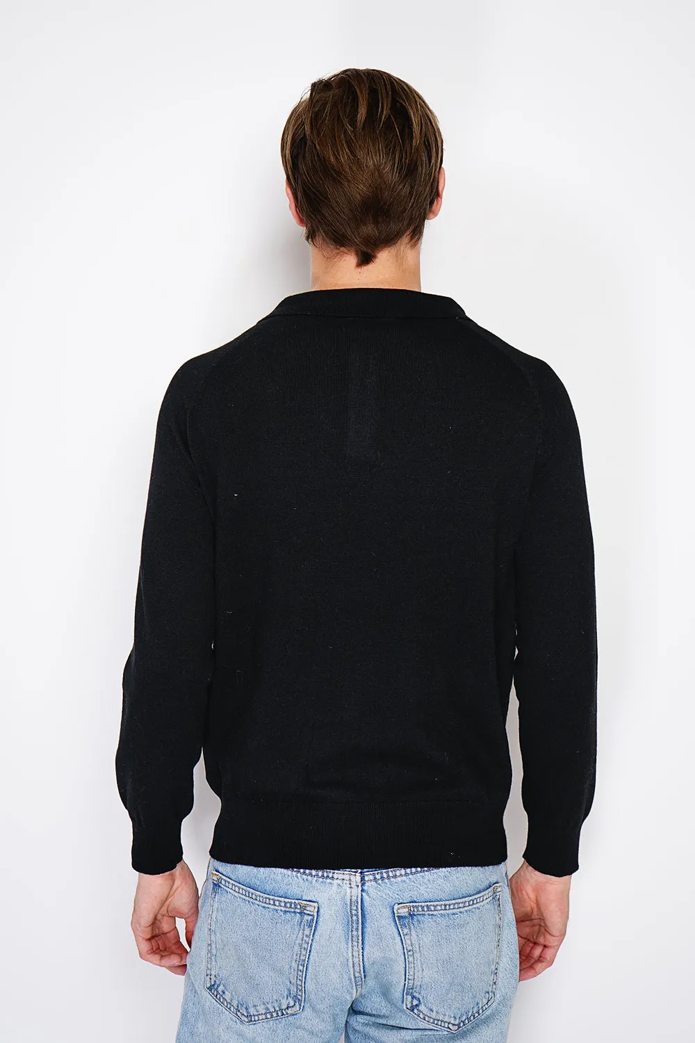 Classic polo collar sweater with long sleeves, 2-ply knitting
