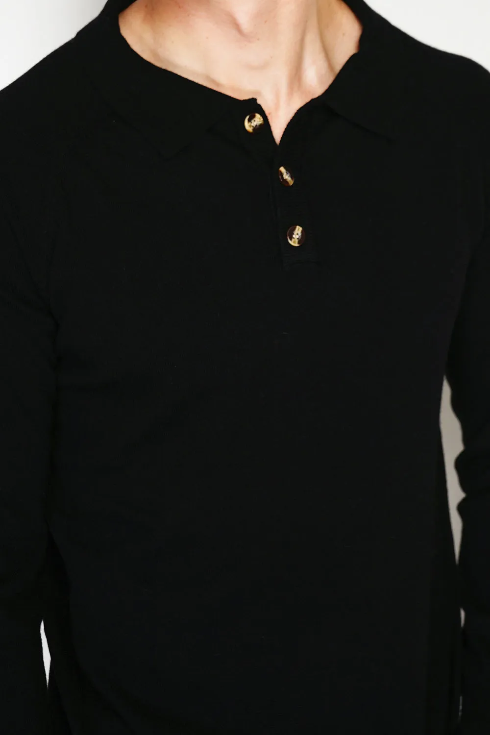 Classic polo collar sweater with long sleeves, 2-ply knitting