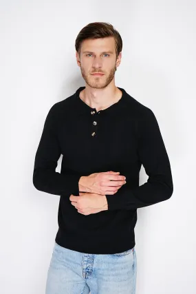 Classic polo collar sweater with long sleeves, 2-ply knitting