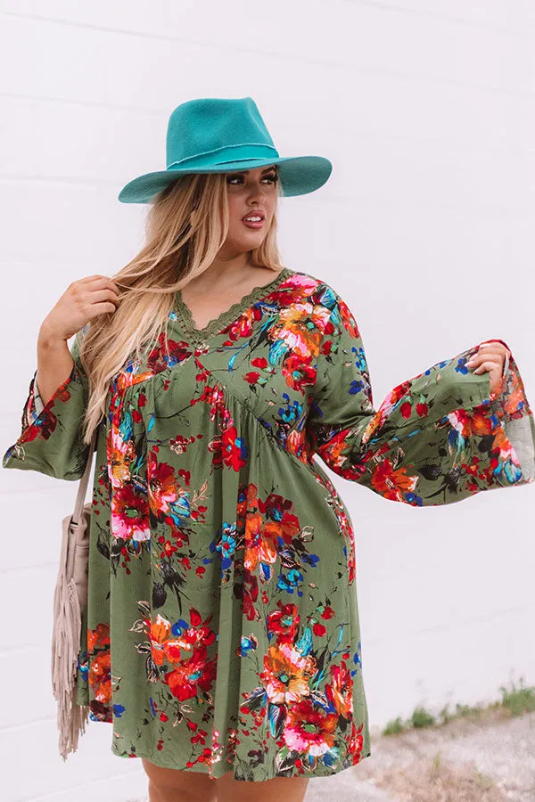 Endlessly Lovely Babydoll Dress In Army Green Curves