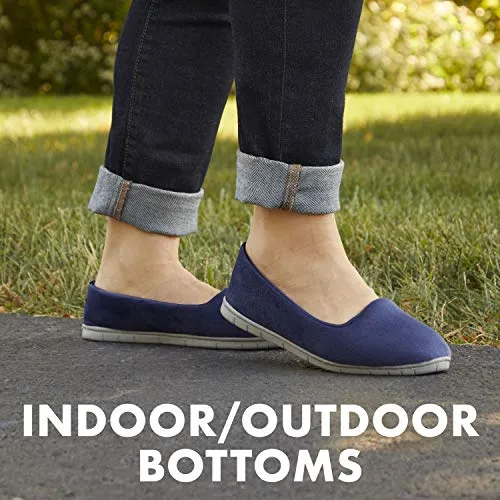 EZ Feet Women's Comfy Cozy Velour Closed Back Indoor/Outdoor Slipper (13-14, Peacoat)