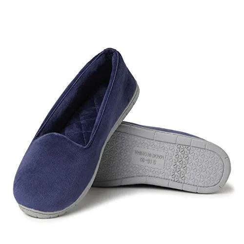 EZ Feet Women's Comfy Cozy Velour Closed Back Indoor/Outdoor Slipper (13-14, Peacoat)
