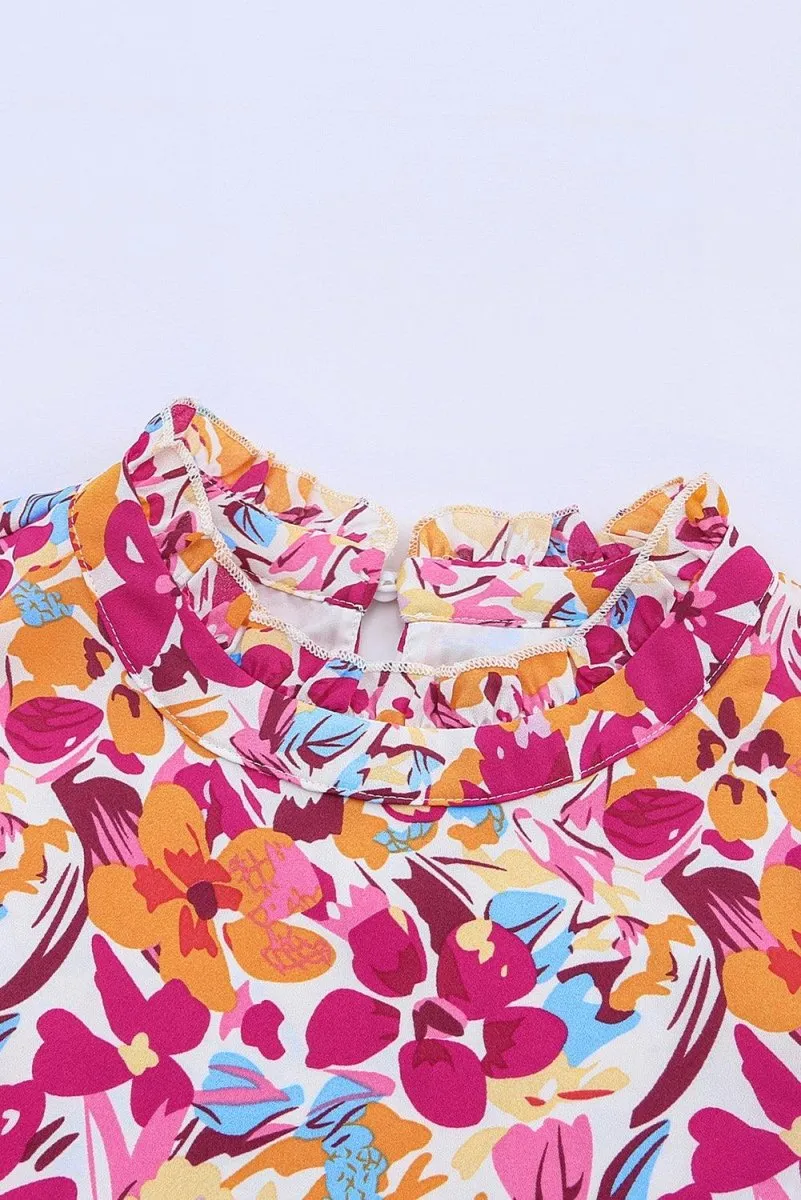 Flirty Girl Mini Fushia Ruffled Floral Dress