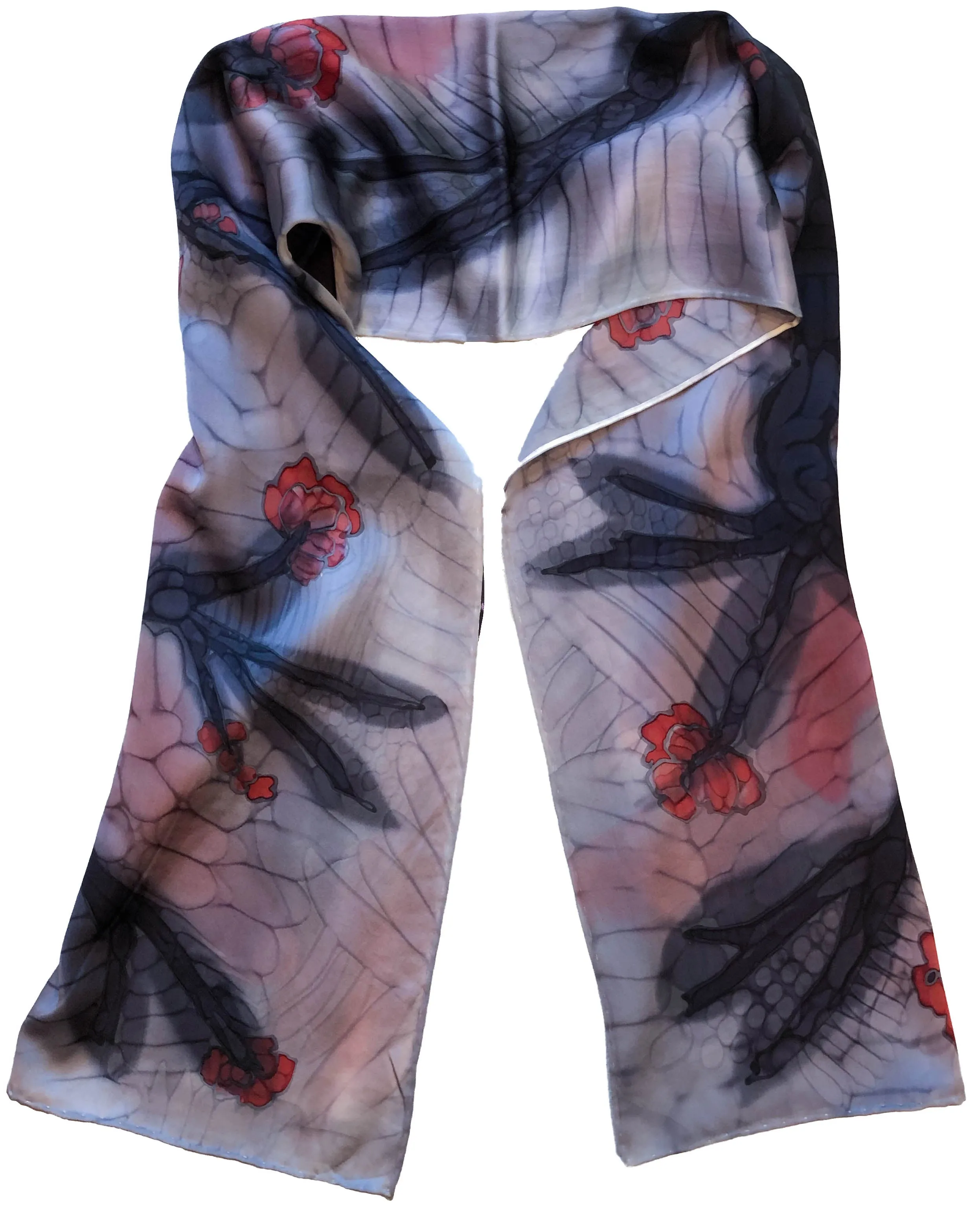 Grey Crepe / Charmeuse Hand Painted Scarf