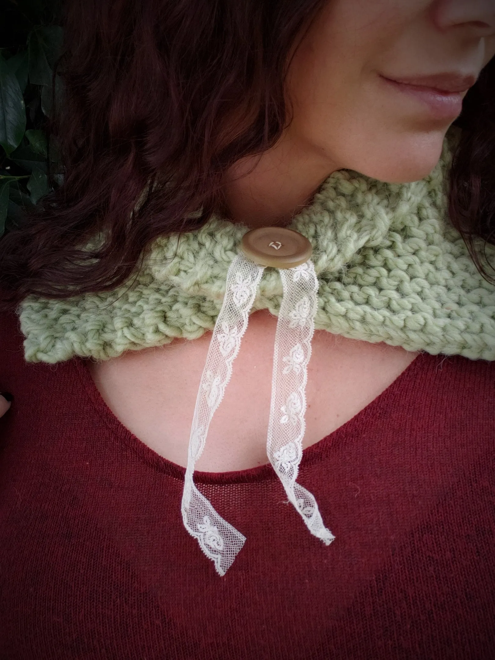Handknit "Sage Magic" Green Infinity Scarf Cowl