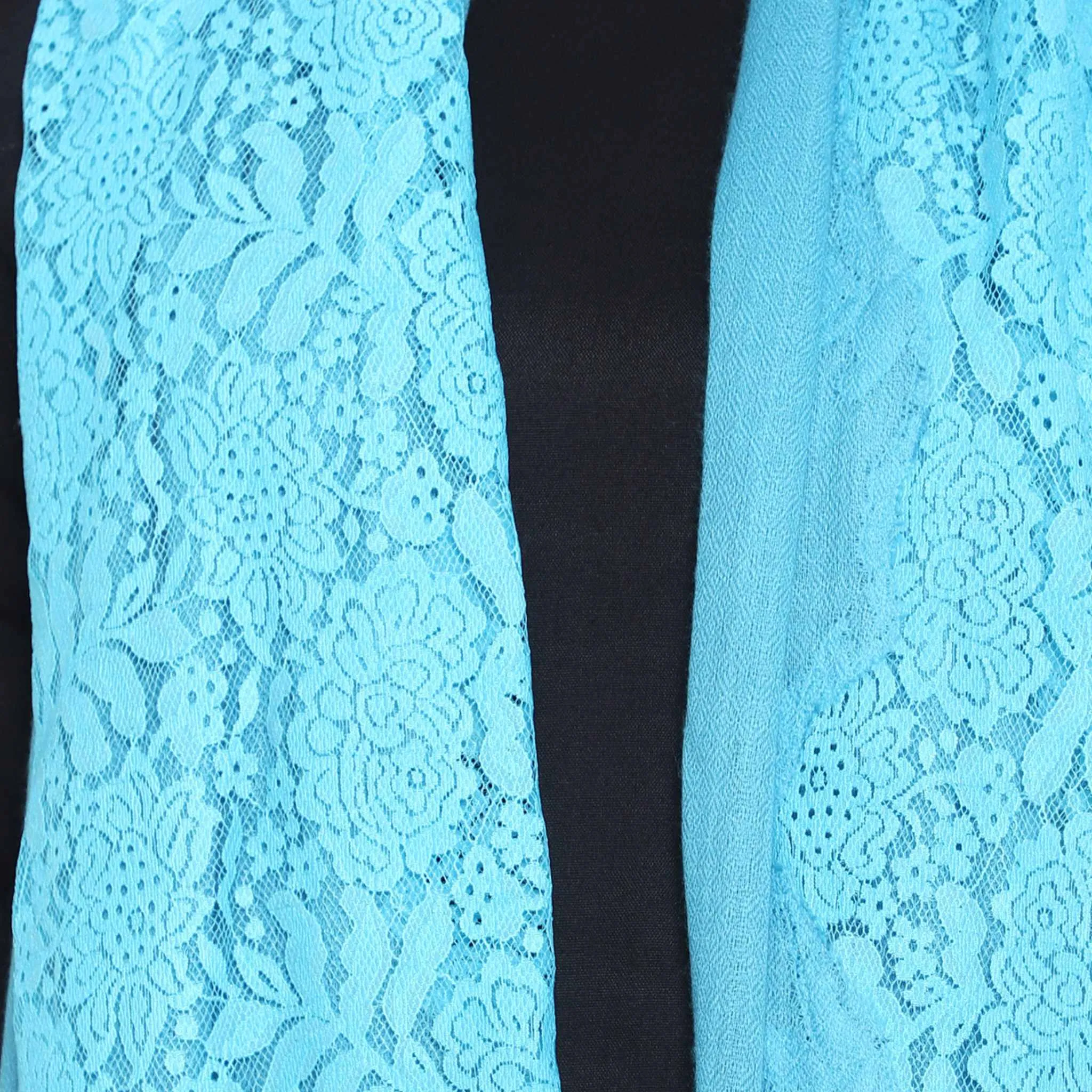 Handmade Cashmere Pashmina Eye Design Lace Stole Scarf Shawl Wrap in Blue