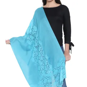 Handmade Cashmere Pashmina Eye Design Lace Stole Scarf Shawl Wrap in Blue