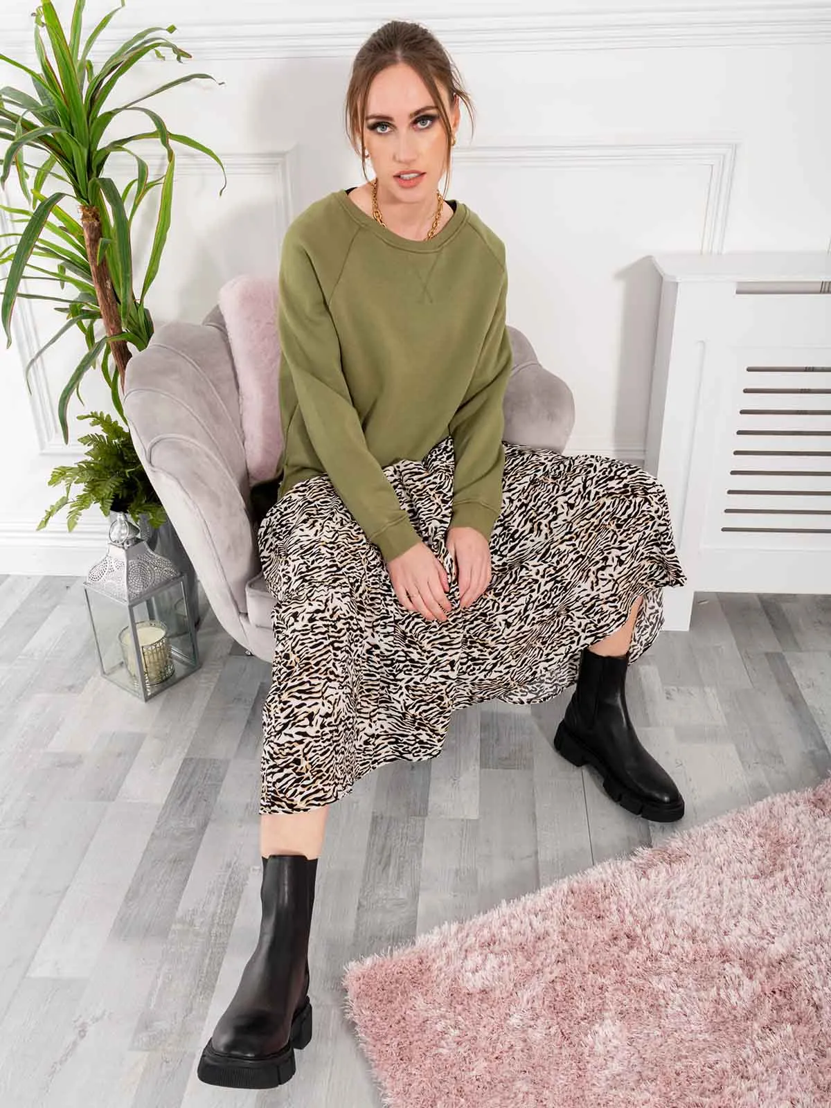 Jolie Moi Sara Animal Print Midi Skirt, Cream Animal