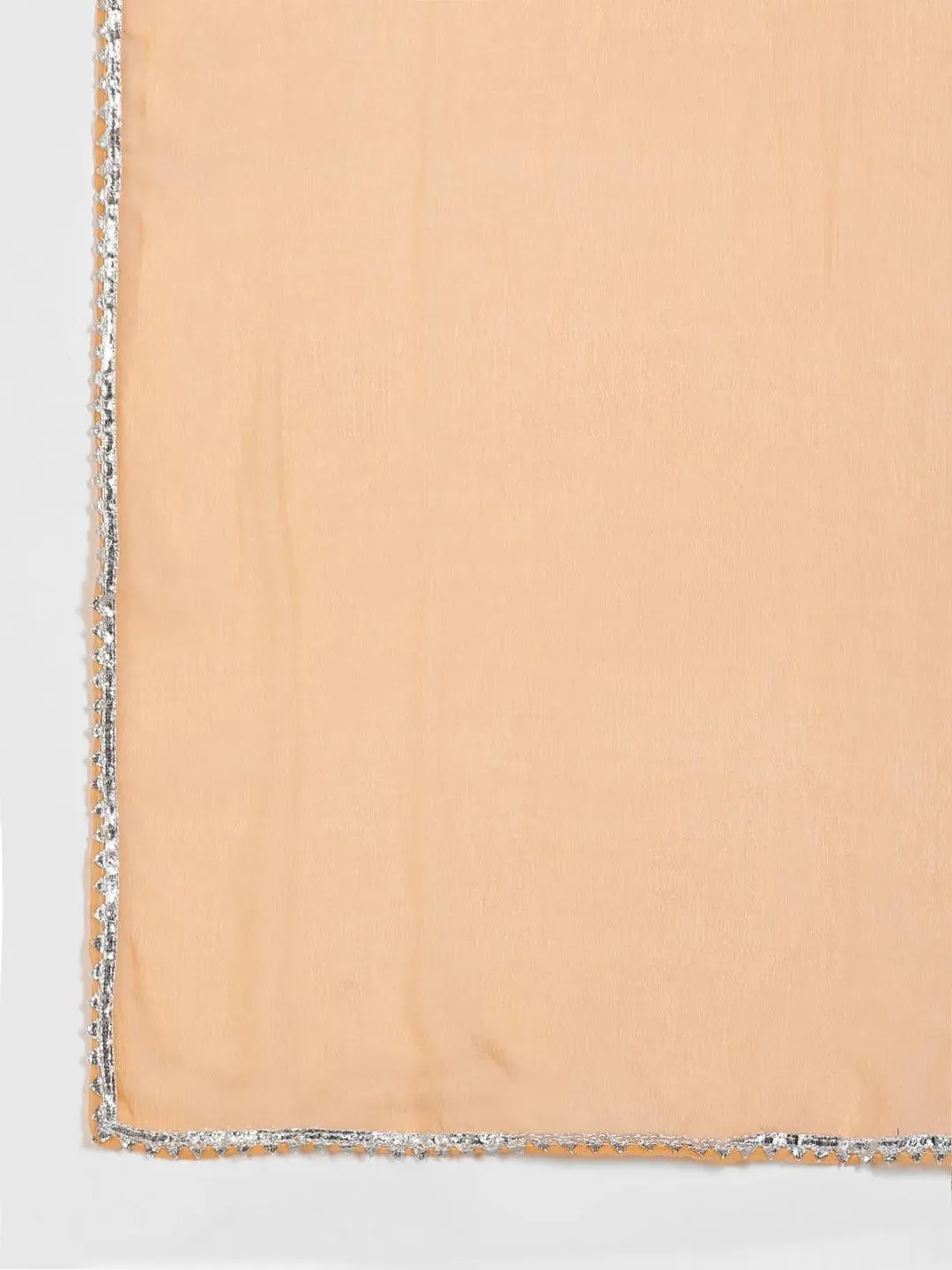 Kids Peach Printed Cotton Straight Kurta With Skirt & Dupatta