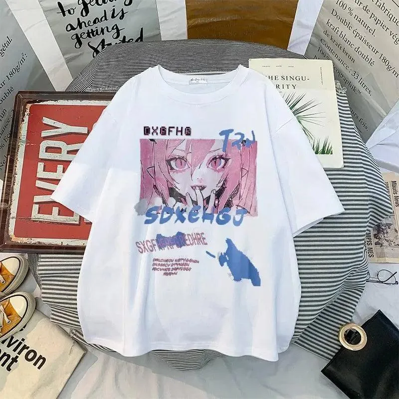 Korean Anime Print Steampunk Women T-shirts