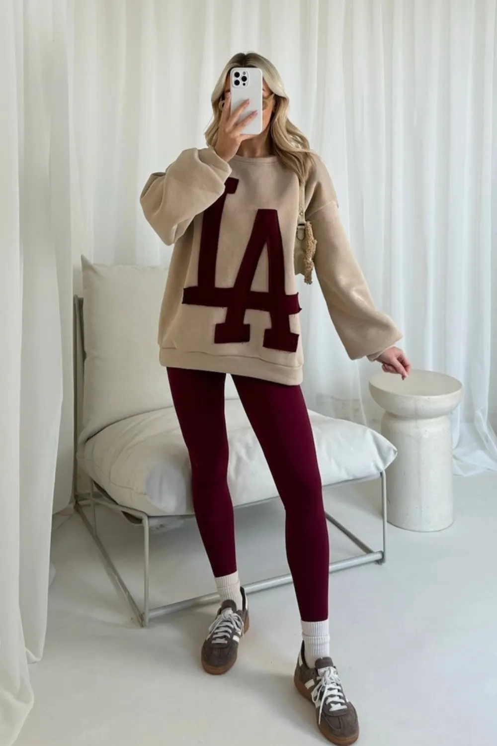 LA beige and burgundy sweater