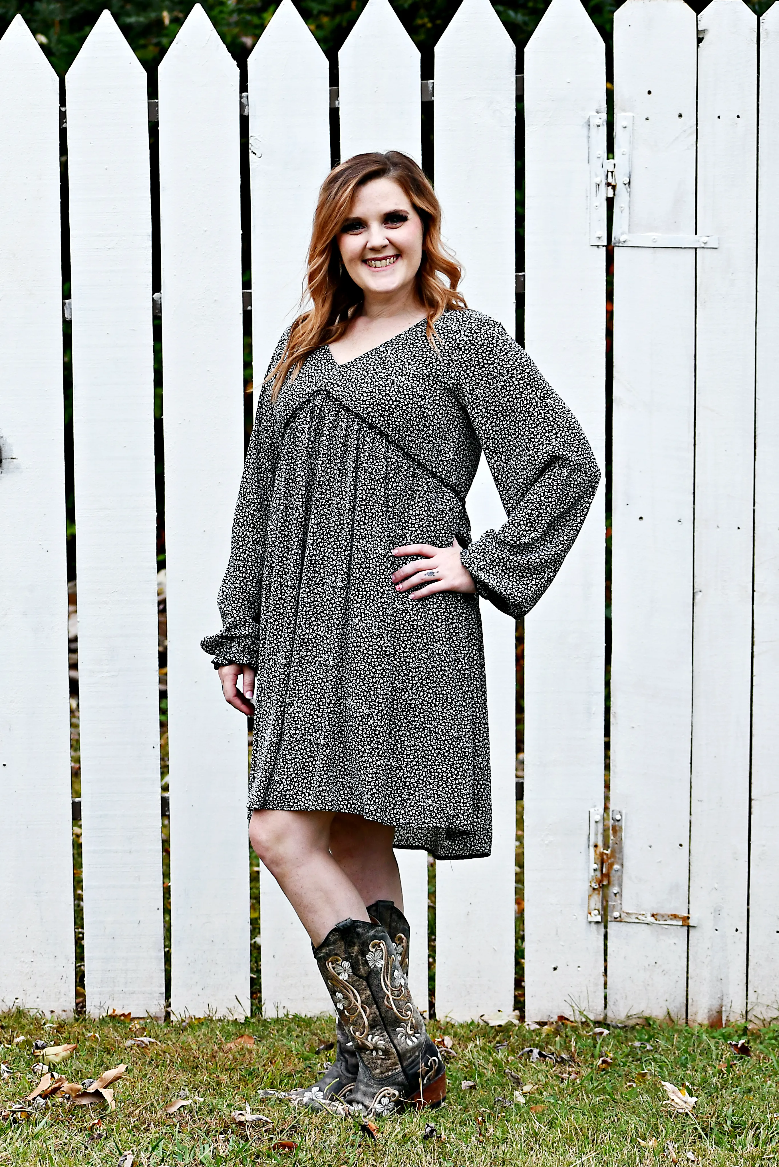 Leopard Print Babydoll Dress in Black