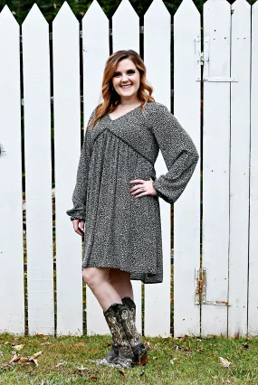 Leopard Print Babydoll Dress in Black