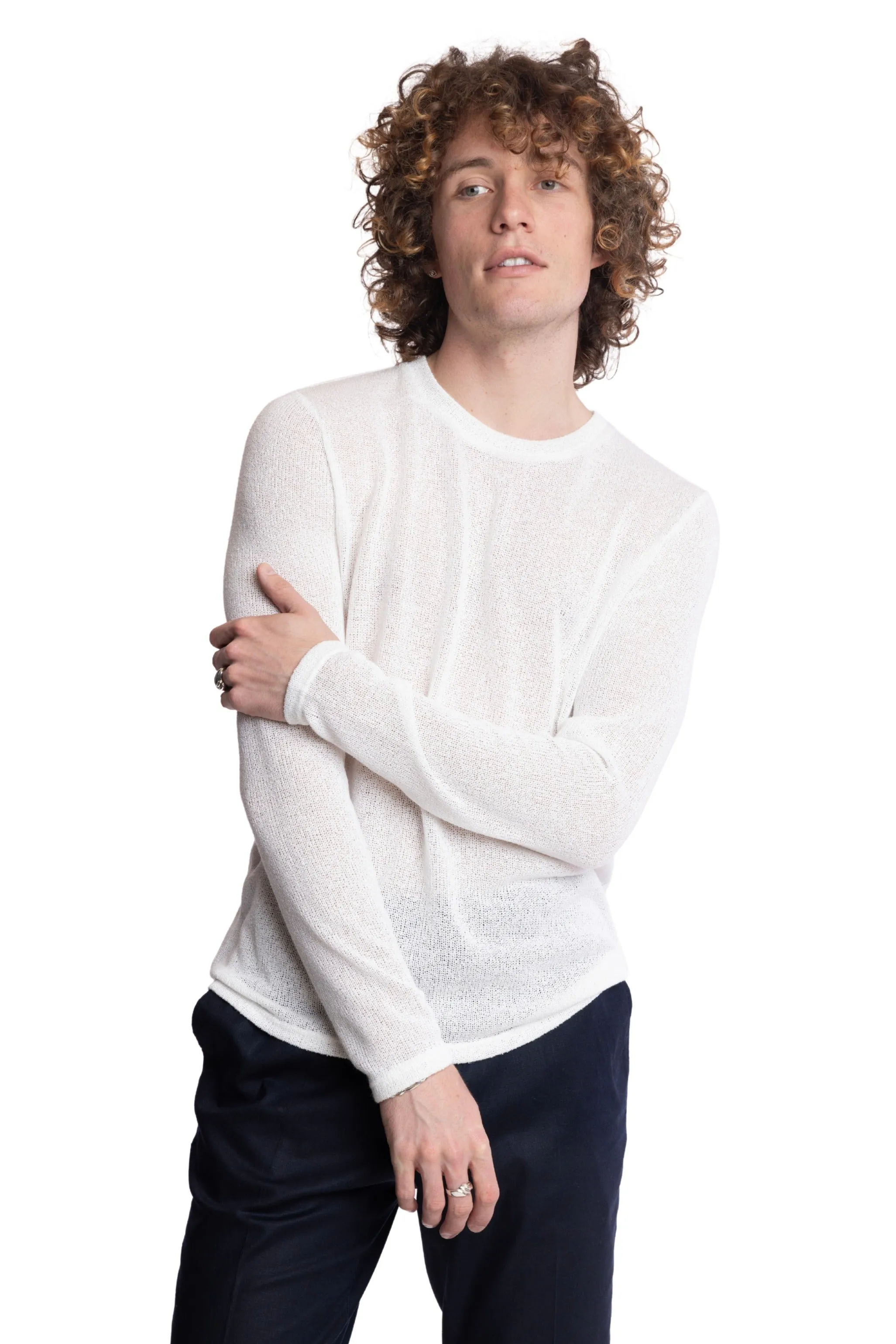 L/S Crewneck - White Mesh
