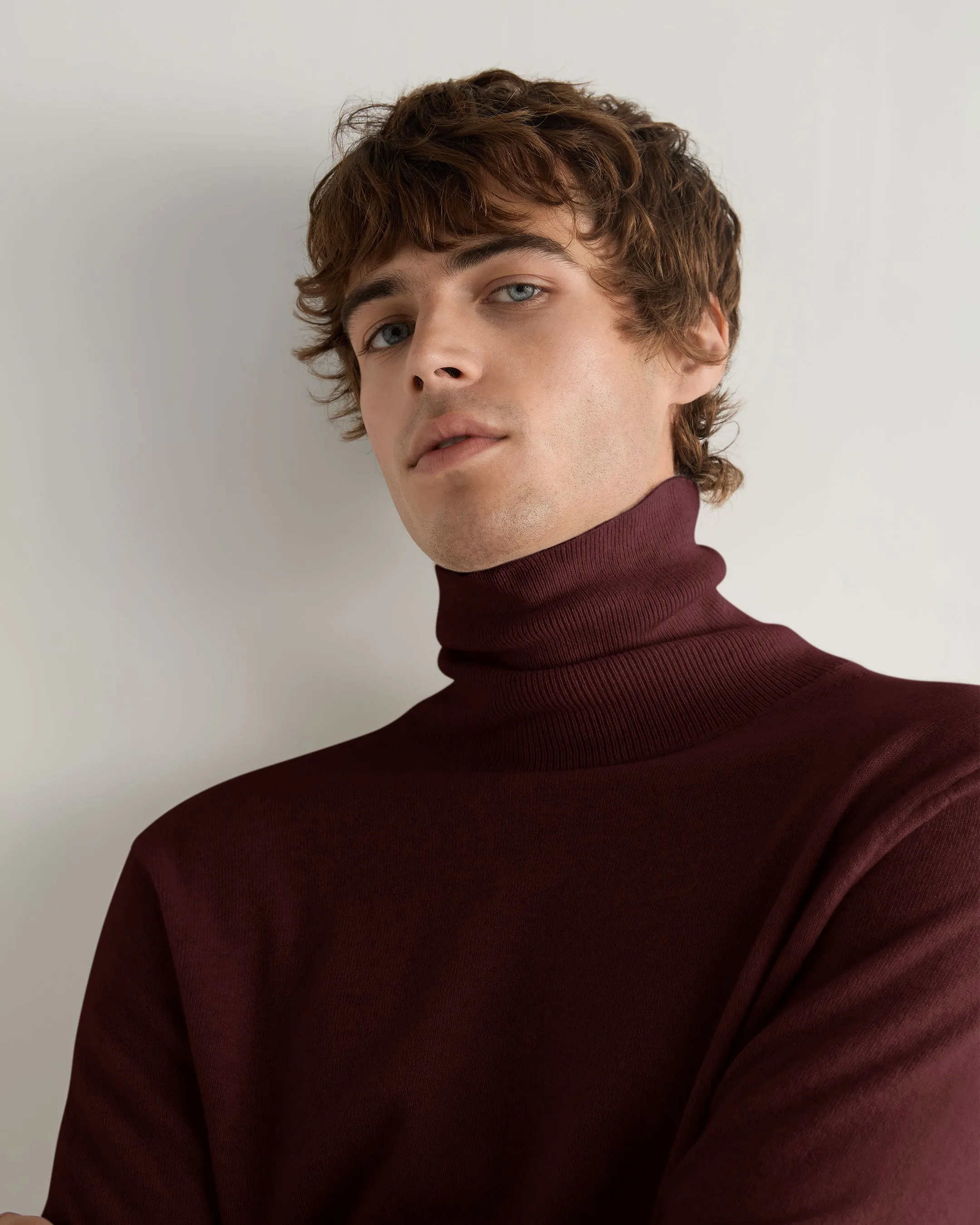 Men's Trafalgar Roll Neck Cashmere Jumper Claret Red