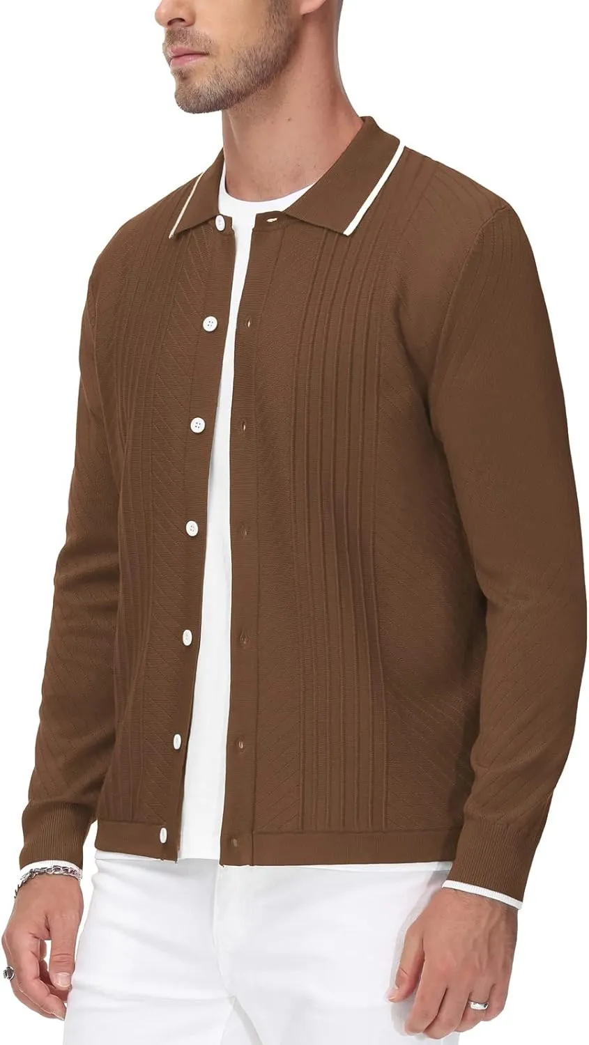 Men's Vintage Style Retro Brown Long Sleeve Cardigan Sweater