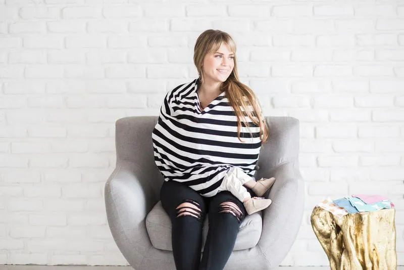Multi Use 5 in 1 Baby Cover | Black/White Stripe