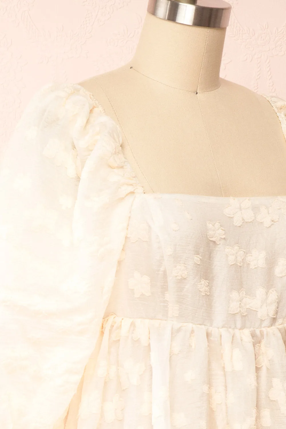 Olympe | Cream Babydoll Dress w/ Flowers