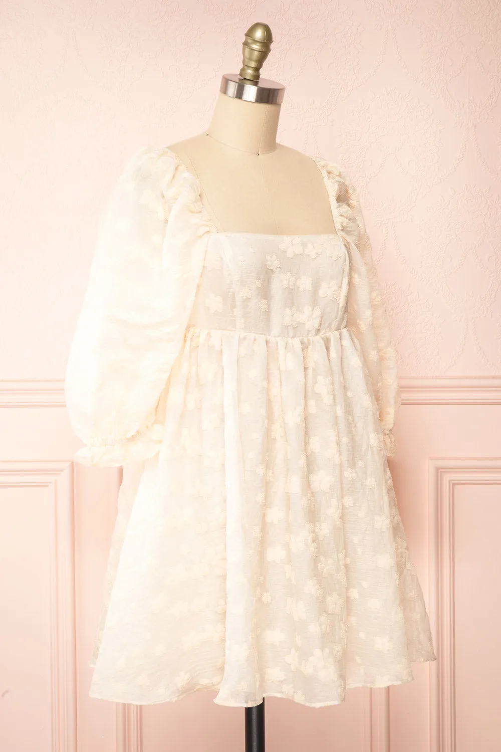 Olympe | Cream Babydoll Dress w/ Flowers