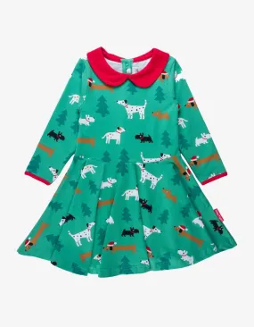 Organic Christmas Dog Print Long-Sleeved Skater Dress