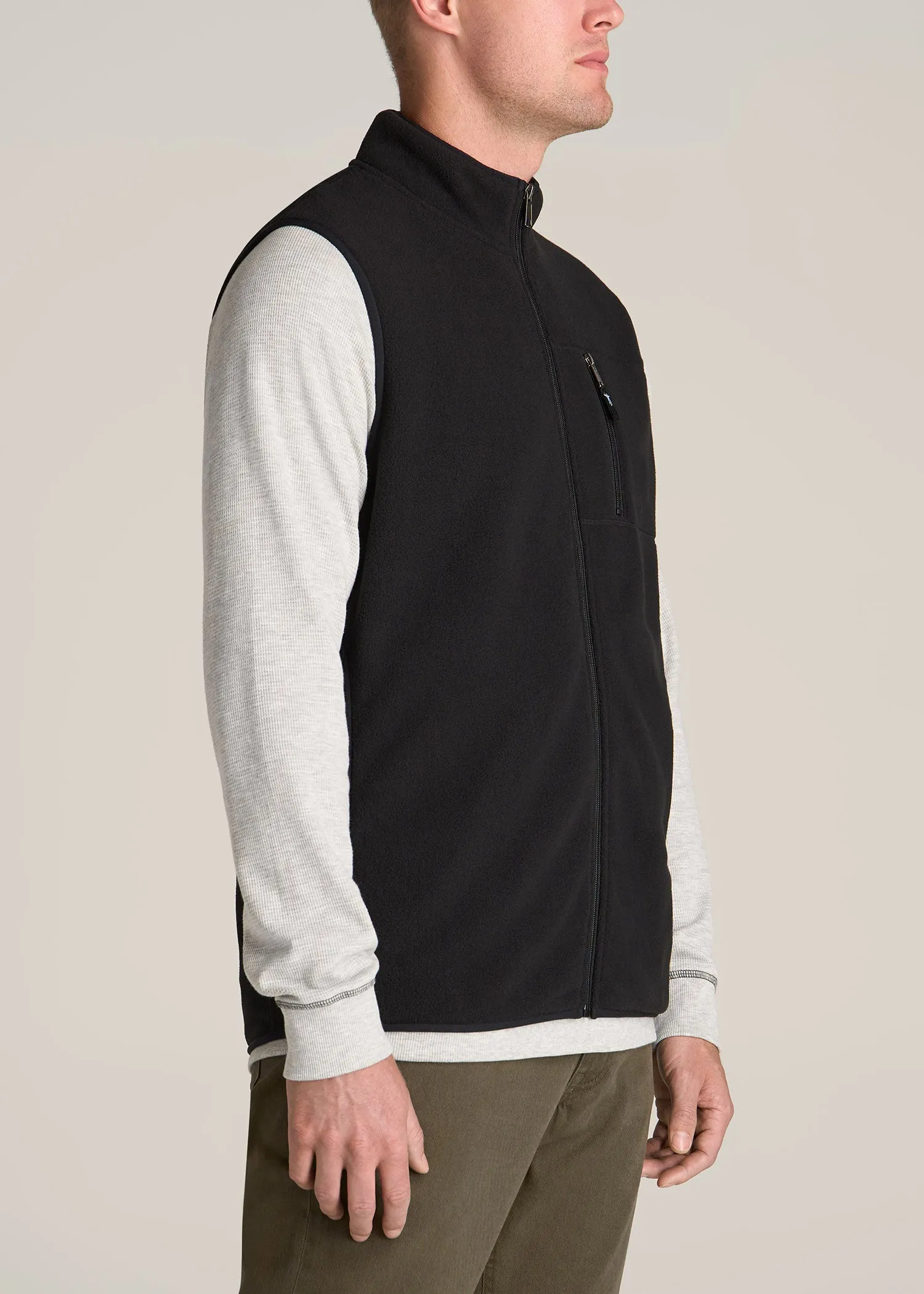 Polar Fleece Sweater Full Zip Vest for Tall Men in Black