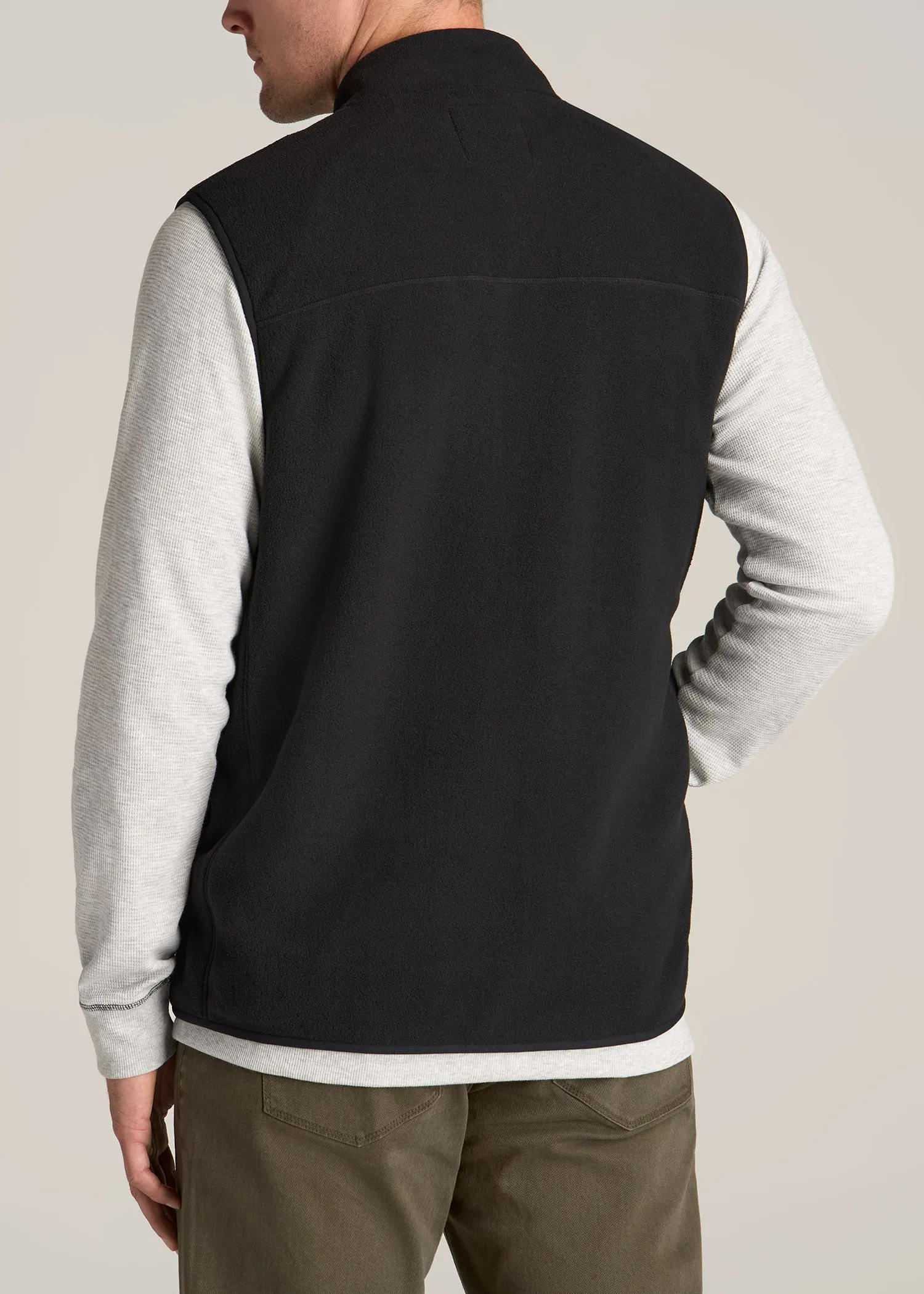 Polar Fleece Sweater Full Zip Vest for Tall Men in Black