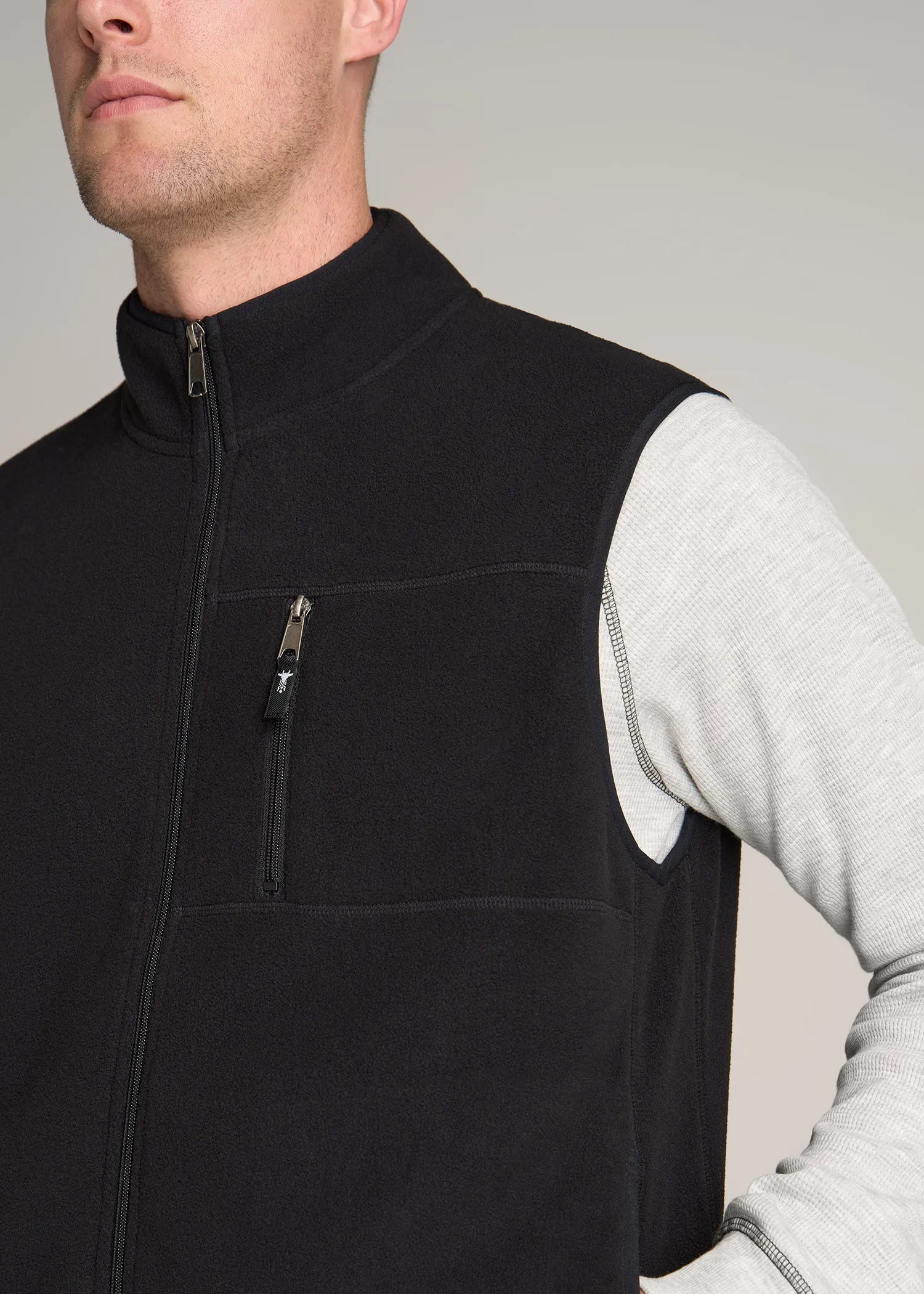 Polar Fleece Sweater Full Zip Vest for Tall Men in Black
