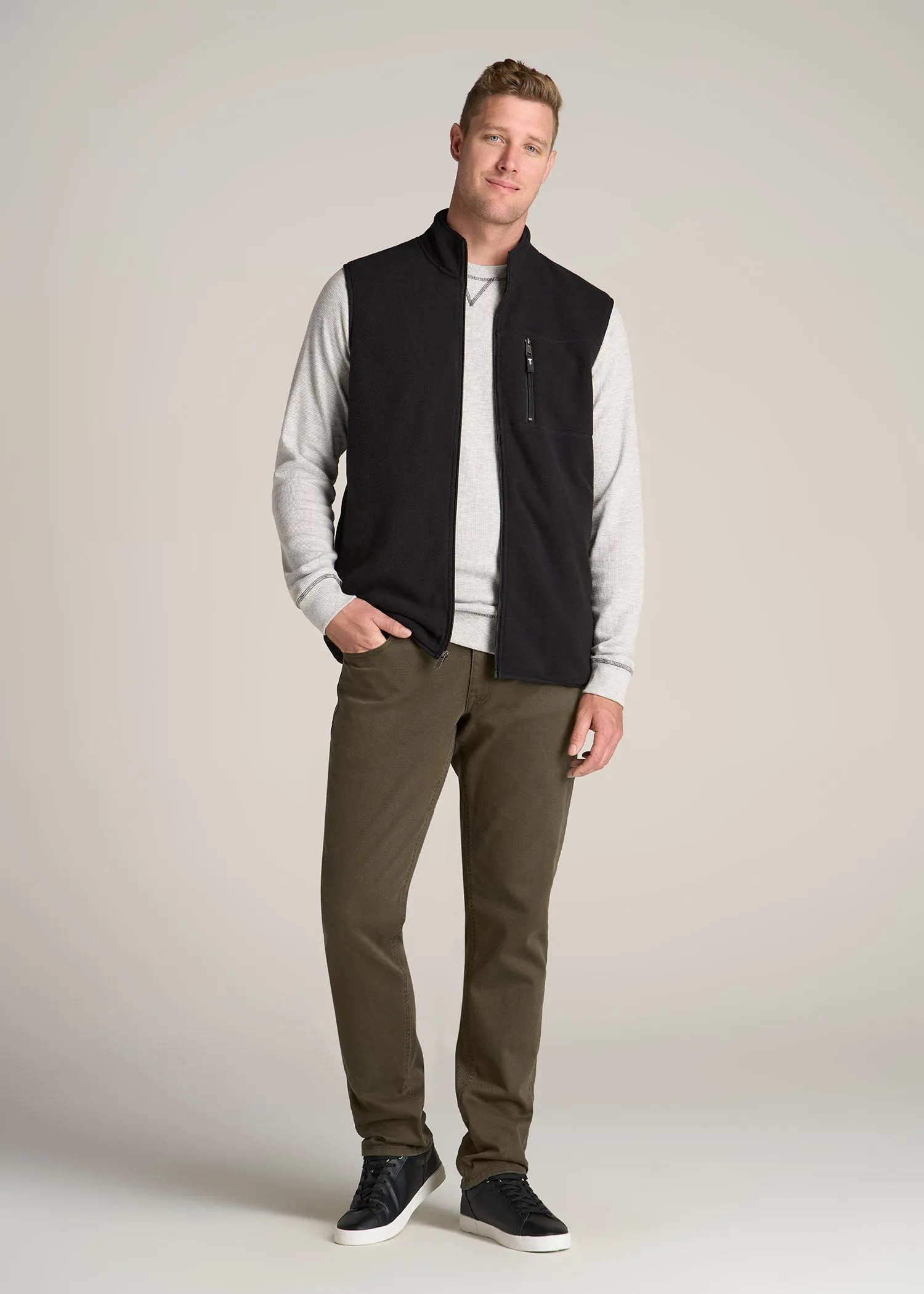 Polar Fleece Sweater Full Zip Vest for Tall Men in Black