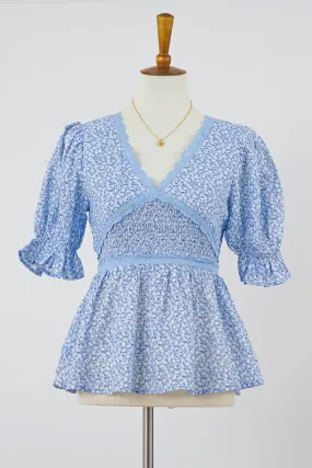 Powder Blue Cotton Lace Blouse