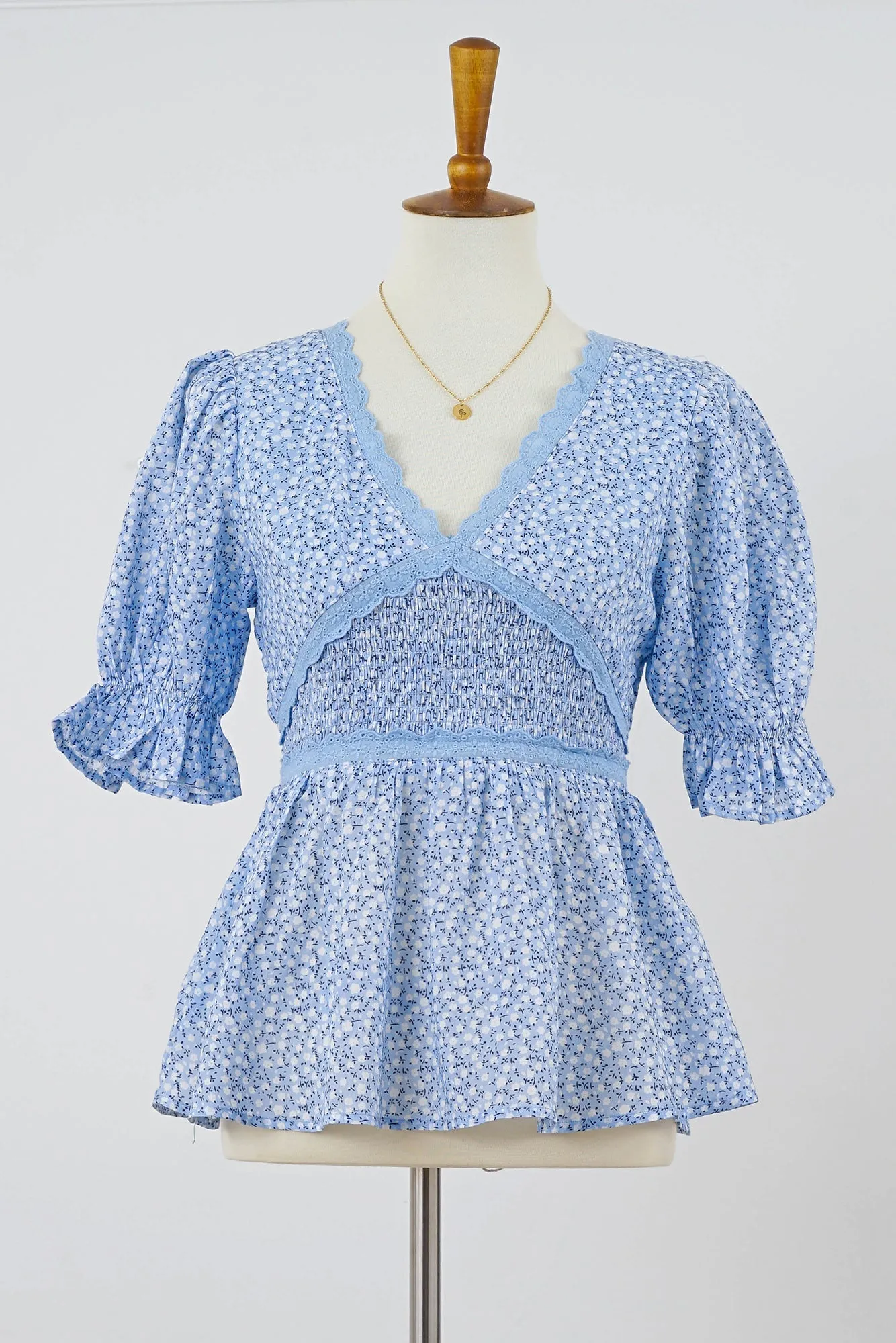 Powder Blue Cotton Lace Blouse