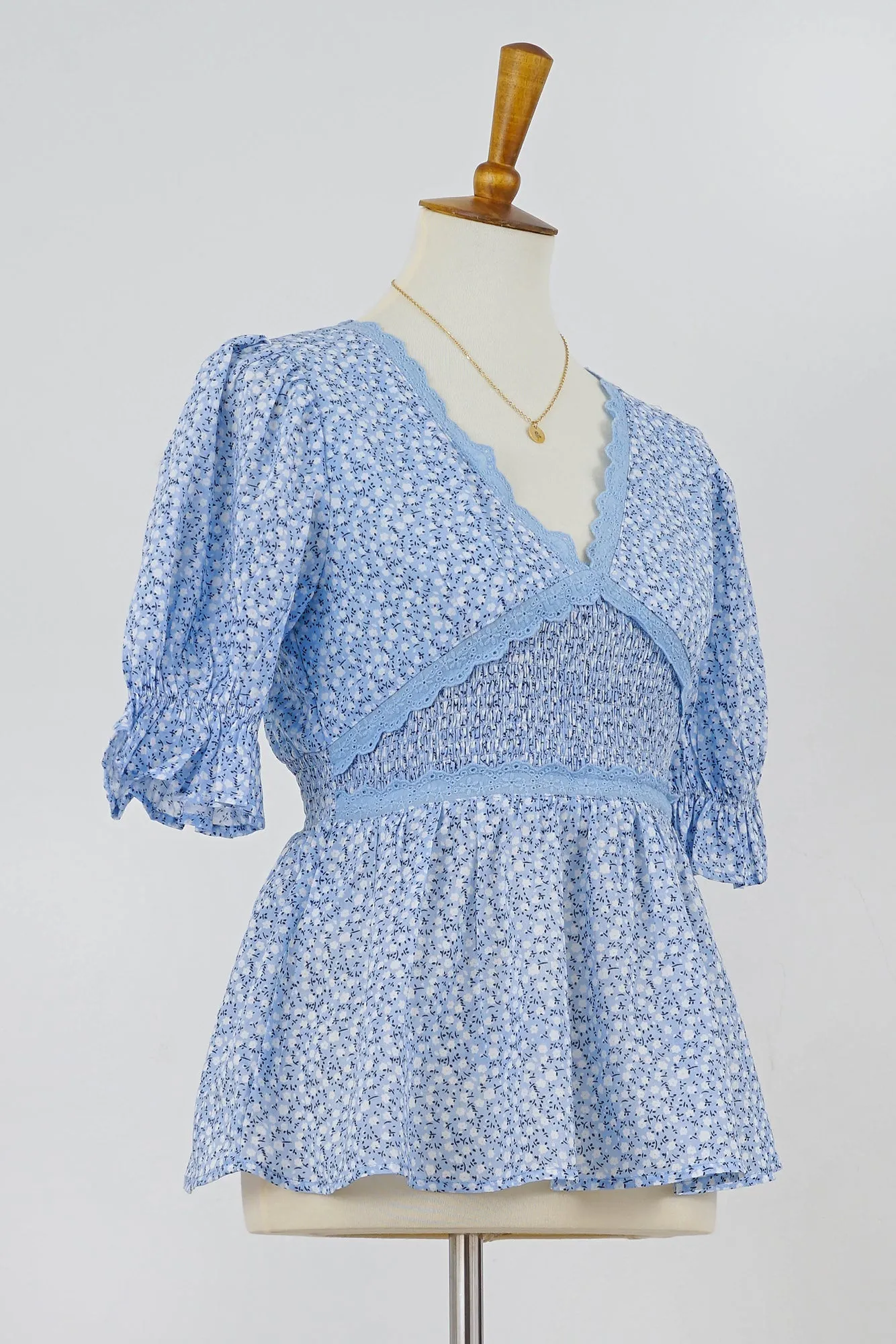 Powder Blue Cotton Lace Blouse