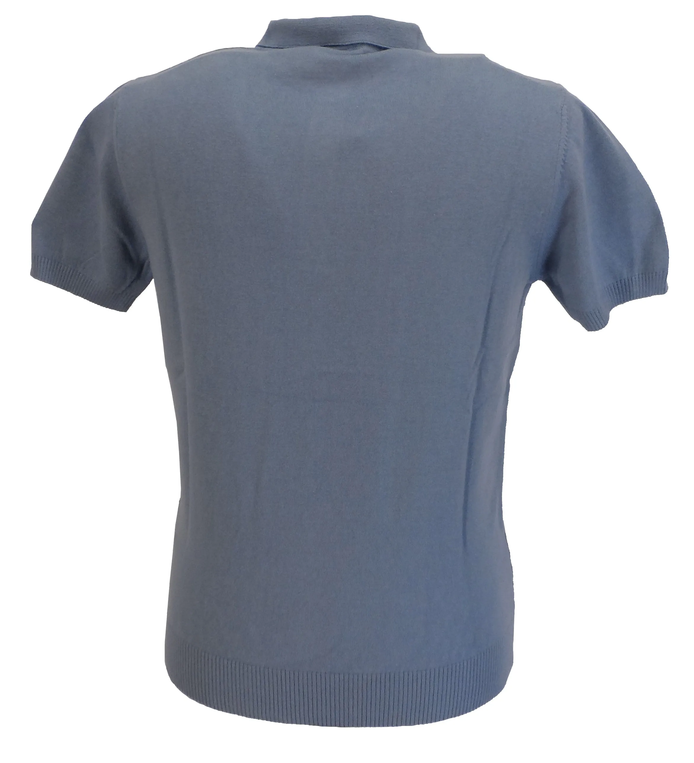 Relco Mens Blue Retro Patterned Knitted Polo Shirts