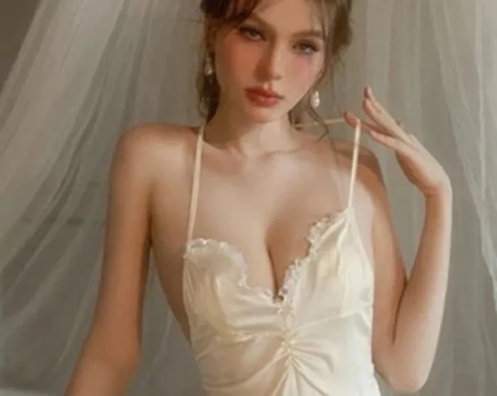 Silky Sexy Beige Nightdress with Chest Pad Lingerie