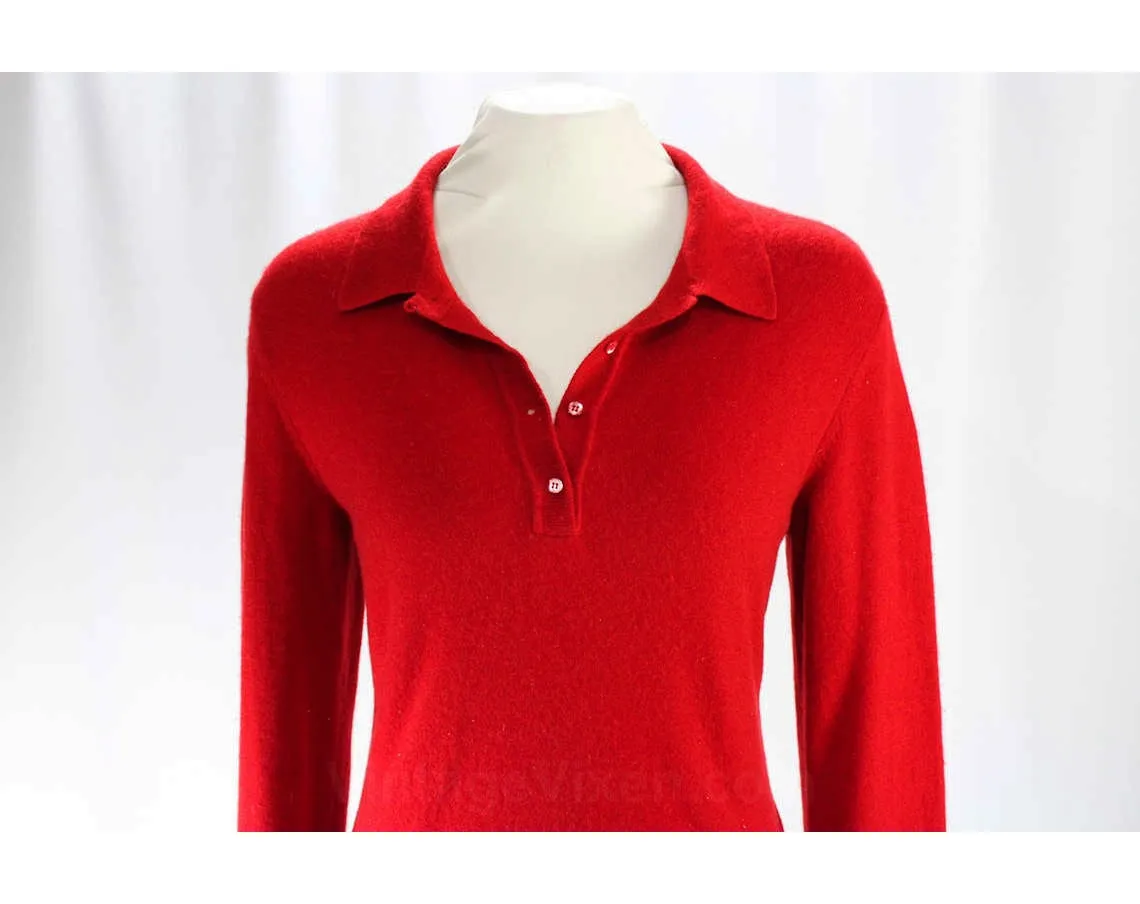 Size 10 Alaia Cashmere Sweater - Crimson Red Luxurious Designer Italian Knit Pullover - 100% Pure Cashmere - Italy - Polo Neck - Bust 37