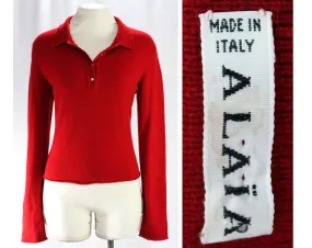 Size 10 Alaia Cashmere Sweater - Crimson Red Luxurious Designer Italian Knit Pullover - 100% Pure Cashmere - Italy - Polo Neck - Bust 37