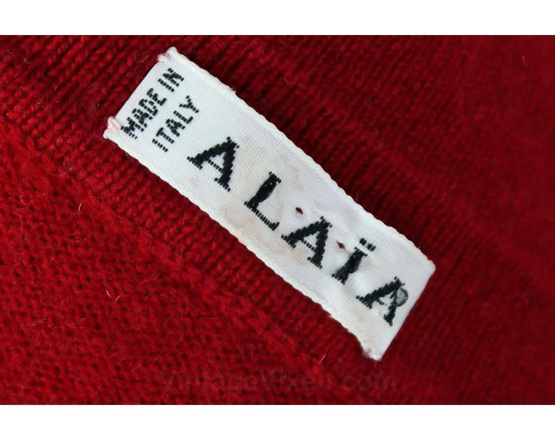 Size 10 Alaia Cashmere Sweater - Crimson Red Luxurious Designer Italian Knit Pullover - 100% Pure Cashmere - Italy - Polo Neck - Bust 37