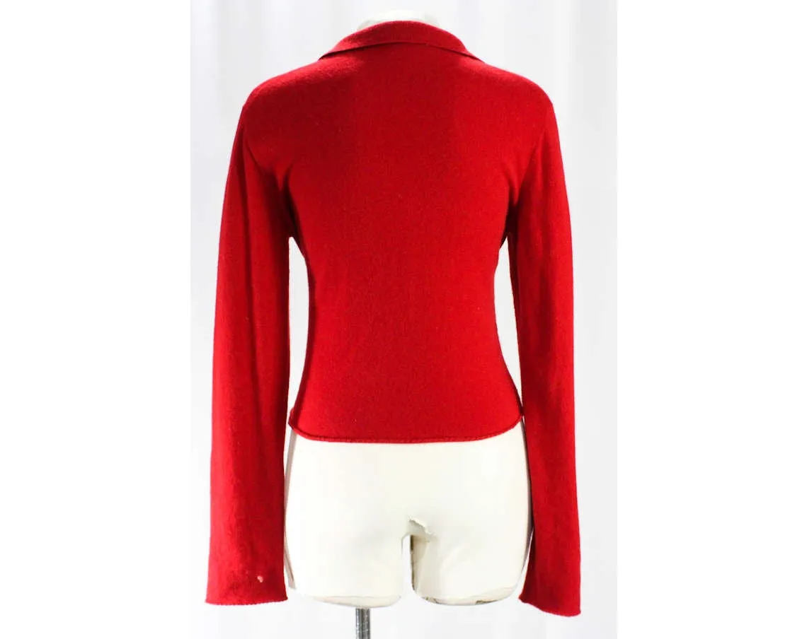 Size 10 Alaia Cashmere Sweater - Crimson Red Luxurious Designer Italian Knit Pullover - 100% Pure Cashmere - Italy - Polo Neck - Bust 37