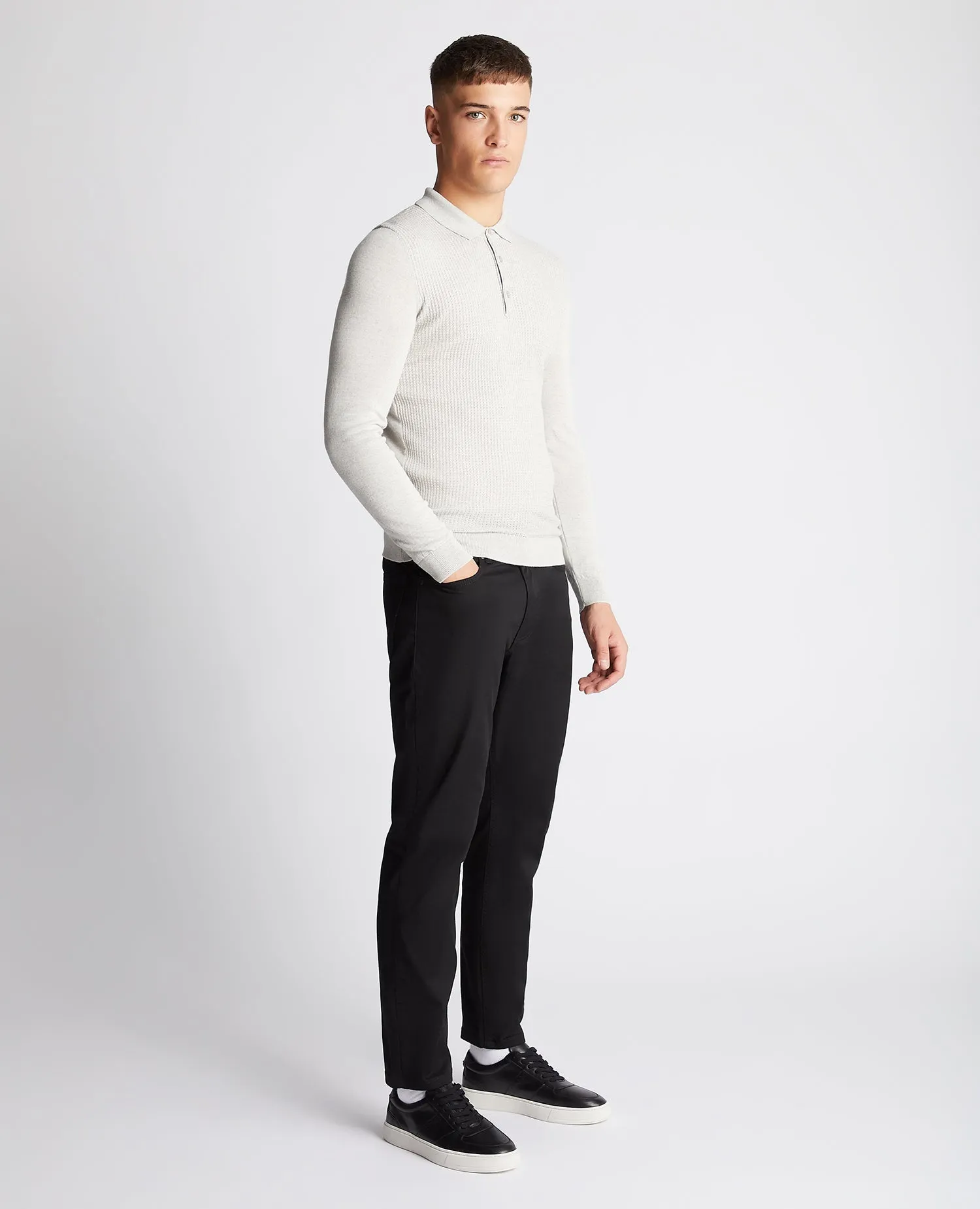 Slim Fit Merino Wool-Blend Long Sleeve Knitted Polo