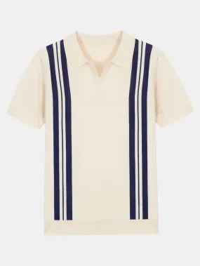 Striped Johnny Collar Sweater Polo