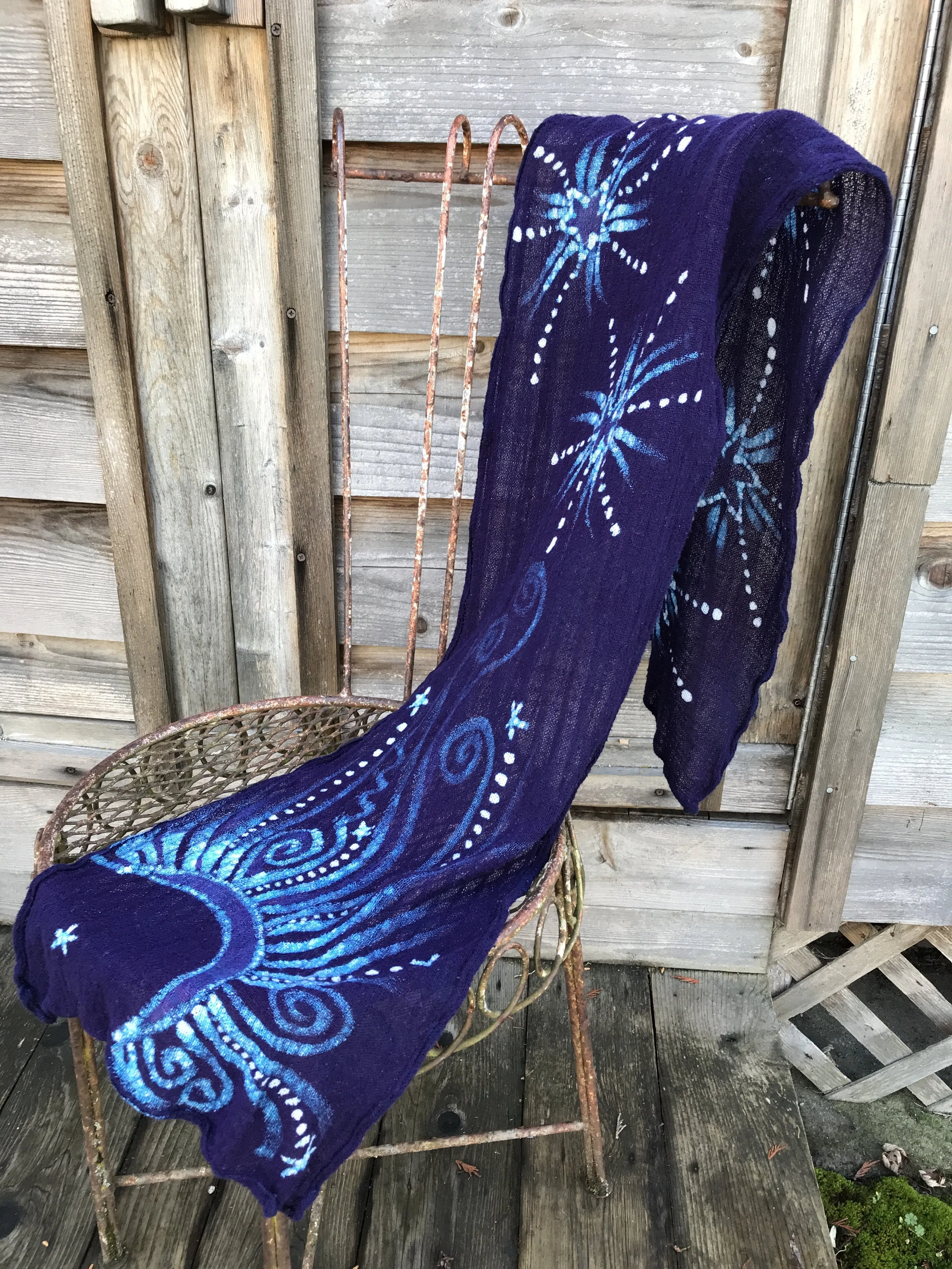 The Night Sky Is A Blissful Wonder Handmade Batik Scarf in Organic Cotton