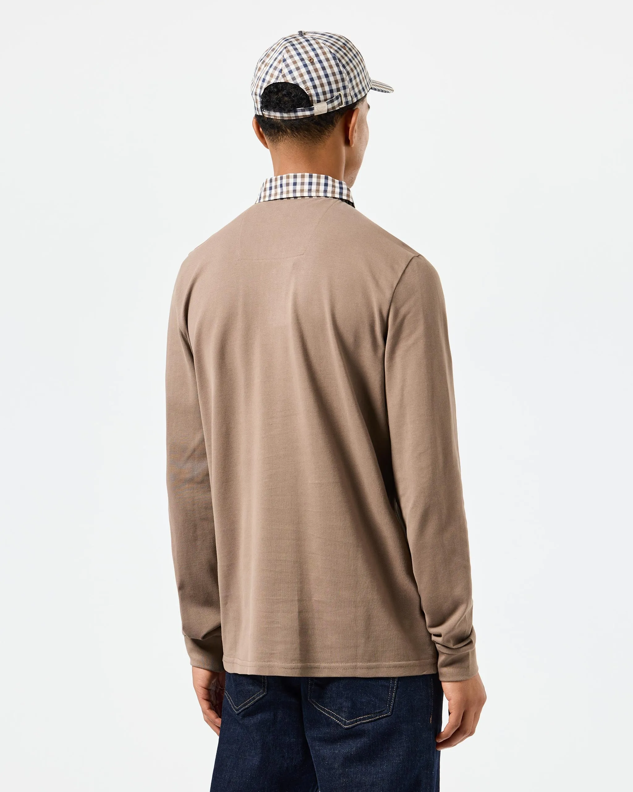 Walker Long Sleeve Polo Shirt Mocha Brown/Mid House Check