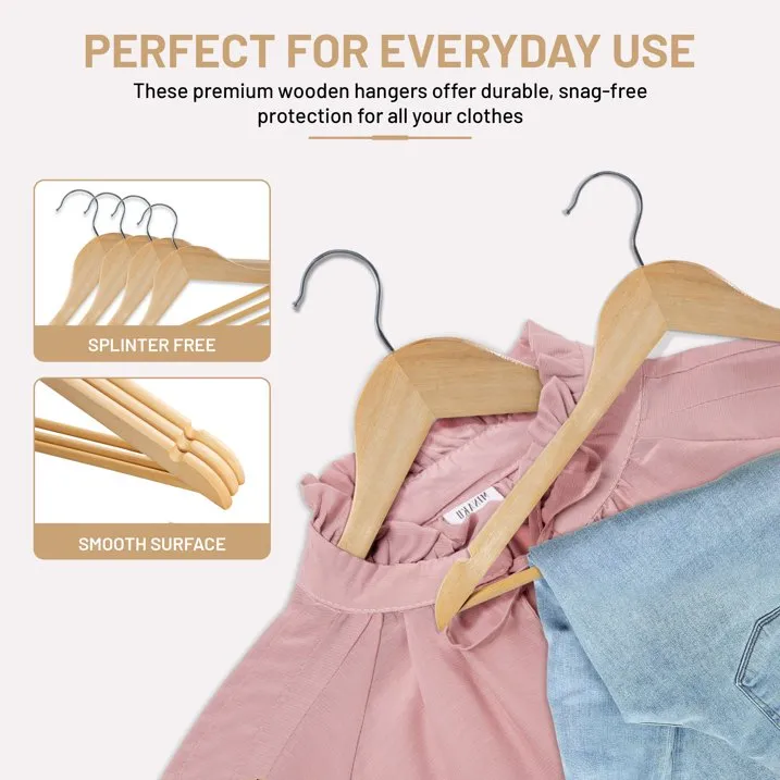 Wooden Hangers 30 Pack - Coat & Suit Hangers with 360Â° Swivel Hook & Non-Slip Notches
